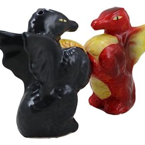 Ebros Gift Red Fire And Black Smoke Dueling Dragons Couple Ceramic Salt Pepper Shakers Set Figurines As Fantasy Mythical Magic Dungeons And Dragon Gothic Accent Decor