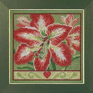 Mill Hill Amaryllis Beaded Counted Cross Stitch Kit Buttons & Beads 2023 Winter Series MH142335, 5.25" x 5.25", Multi
