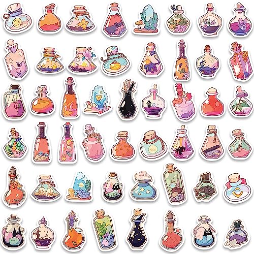 Magic Potion Stickers, Cute Aesthetic Potion Bottle Stickers,100pcs Small Waterproof Vinyl Stickers for Water Bottle, Laptop, Scrapbook, Guitar, Skateboard, Luggage, Jaurney Cool Stickers for Kids Teens Girls (Bottles)