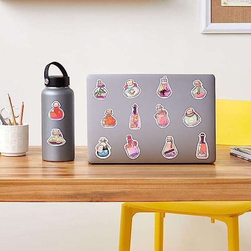 Magic Potion Stickers, Cute Aesthetic Potion Bottle Stickers,100pcs Small Waterproof Vinyl Stickers for Water Bottle, Laptop, Scrapbook, Guitar, Skateboard, Luggage, Jaurney Cool Stickers for Kids Teens Girls (Bottles)