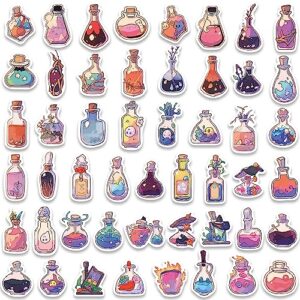 Magic Potion Stickers, Cute Aesthetic Potion Bottle Stickers,100pcs Small Waterproof Vinyl Stickers for Water Bottle, Laptop, Scrapbook, Guitar, Skateboard, Luggage, Jaurney Cool Stickers for Kids Teens Girls (Bottles)