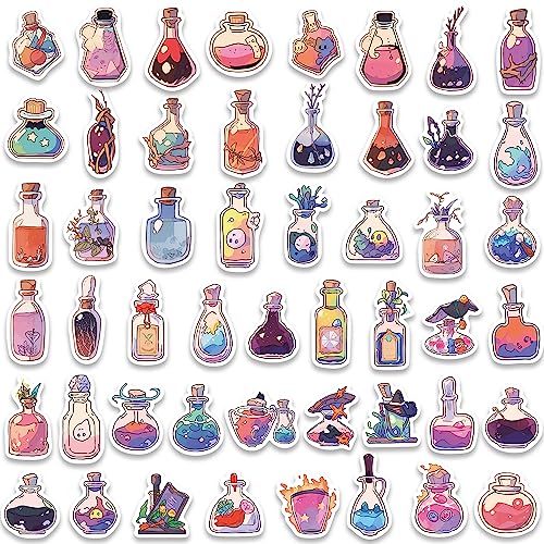 Magic Potion Stickers, Cute Aesthetic Potion Bottle Stickers,100pcs Small Waterproof Vinyl Stickers for Water Bottle, Laptop, Scrapbook, Guitar, Skateboard, Luggage, Jaurney Cool Stickers for Kids Teens Girls (Bottles)