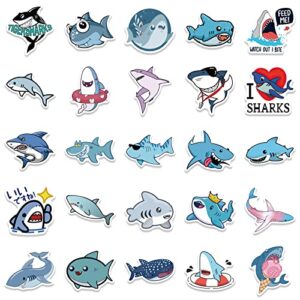 Cute Shark Waterproof Stickers for Kids Boys, 50Pcs Cool Ocean Shark Vinyl Stickers Pack for Water Bottle, Laptop, Scrapbook, Luggage, Skateboard, Guitar Decals, Summer Stickers, Animals Party Favors (Shark)