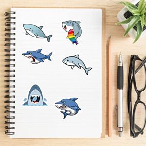 Cute Shark Waterproof Stickers for Kids Boys, 50Pcs Cool Ocean Shark Vinyl Stickers Pack for Water Bottle, Laptop, Scrapbook, Luggage, Skateboard, Guitar Decals, Summer Stickers, Animals Party Favors (Shark)