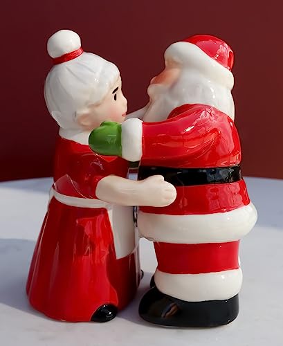 Ebros Gift 'Tis The Season Dancing Mr And Mrs Santa Claus Christmas Couple Salt And Pepper Shakers Set Ceramic Figurines Party Kitchen Tabletop Collectible Prop Jolly Holiday Decorative