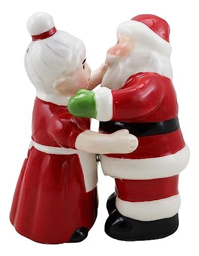 Ebros Gift 'Tis The Season Dancing Mr And Mrs Santa Claus Christmas Couple Salt And Pepper Shakers Set Ceramic Figurines Party Kitchen Tabletop Collectible Prop Jolly Holiday Decorative