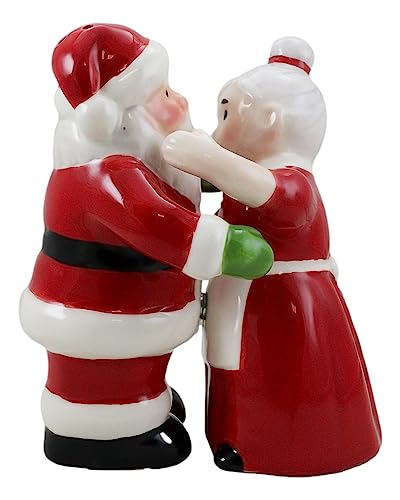 Ebros Gift 'Tis The Season Dancing Mr And Mrs Santa Claus Christmas Couple Salt And Pepper Shakers Set Ceramic Figurines Party Kitchen Tabletop Collectible Prop Jolly Holiday Decorative