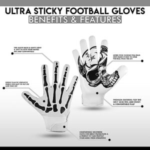 Glorious Traders Football Gloves, Adult and Youth Football Gloves Men & Women's - Ultimate Performance Booster Football Gloves Adult with Super Perfect fit & Sticky Grip. (White, Medium)