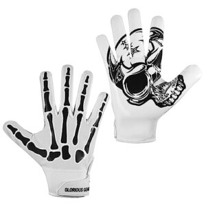 Glorious Traders Football Gloves, Adult and Youth Football Gloves Men & Women's - Ultimate Performance Booster Football Gloves Adult with Super Perfect fit & Sticky Grip. (White, Medium)