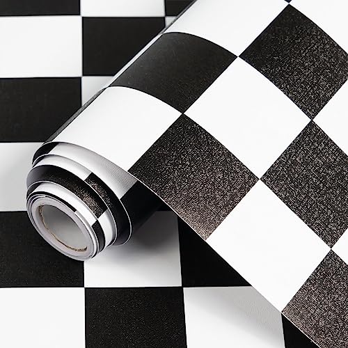 Nourilife Black and White Wallpaper Mosaic Peel and Stick Wallpaper Checkerboard Geometric Wallpaper Bathroom Living Room and More renovate Removable Wall Paper 17.7"*120" PVC self Stick Wallpaper