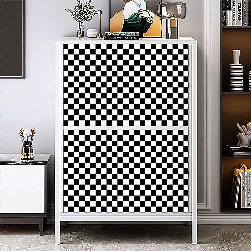 Nourilife Black and White Wallpaper Mosaic Peel and Stick Wallpaper Checkerboard Geometric Wallpaper Bathroom Living Room and More renovate Removable Wall Paper 17.7"*120" PVC self Stick Wallpaper