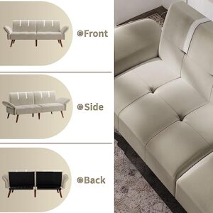 Shintenchi Futon Sofa Bed Modern Folding Sleeper Couch Bed for Living Room,Velvet Loveseat Sofa Couch Sofa Cama for Apartments Office Small Spaces,w/Adjustable Armrests Backrest,White