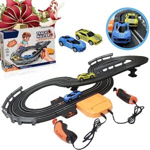 electric slot car race track sets for kids adult, with two high-speed slot cars and two handles to control the speed, circular overpass race track, christmas birthday gifts boy toys. (black-a)