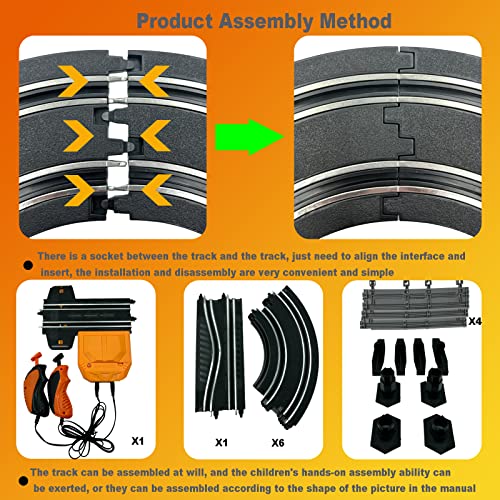 Electric Slot Car Race Track Sets for Kids Adult, with Two High-Speed Slot Cars and Two Handles to Control The Speed, Circular Overpass Race Track, Christmas Birthday Gifts Boy Toys. (Black-A)