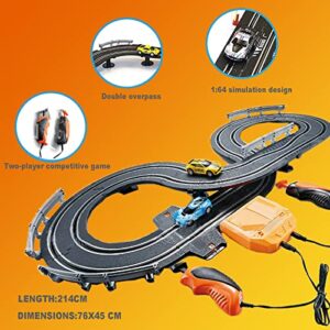 Electric Slot Car Race Track Sets for Kids Adult, with Two High-Speed Slot Cars and Two Handles to Control The Speed, Circular Overpass Race Track, Christmas Birthday Gifts Boy Toys. (Black-A)