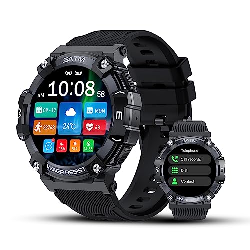 WATCHSDV Smart Watch for Men Bluetooth Call (Answer/Make Call) IP68 Waterproof Women's Men's Fitness Watch Heart Rate Blood Oxygen Sleep Monitor Military Watch and Activity Tracker for Android iPhone