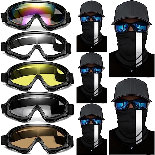 immoono 10 Packs Motorcycle Accessories, 5PCS Dirt Bike Ski Goggles Dustproof Windproof Safety Glasses and 5PCS Face Masks, Reflective Face Mask