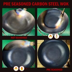 mMlpes Flat Bottom Wok Pan - 13.5" Pre-Seasoned Carbon Steel Wok No Chemical Coating Traditional Hand Hammered Woks & Stir-Fry Pans for Electric Induction Gas Cooktops Nonstick | Blue