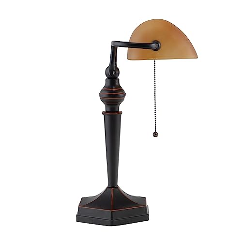 Traditional Piano Banker Table Lamp 15" High Antique Bronze Dark Brown Metal Alabaster Glass Shade Decor for Bedroom House Bedside Nightstand Home Office Reading