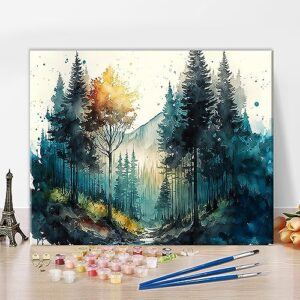 tumovo paint by number for adults - watercolor forest oil painting for adults kids paint by number nature landscape paint by numbers diy acrylic paint number kits romantic arts craft, 16x20inch