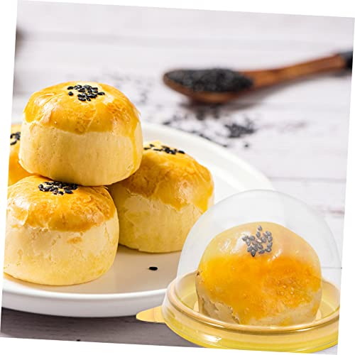 HEMOTON 100pcs Mini Cake Cupcake Holder Dessert Cups with Lids Mooncake Box Wedding Cake Stand Mini Paper Cups Clear Cake Stand Tray Moon Cake Mooncake Tray Puffs Gift Clamshell Mini