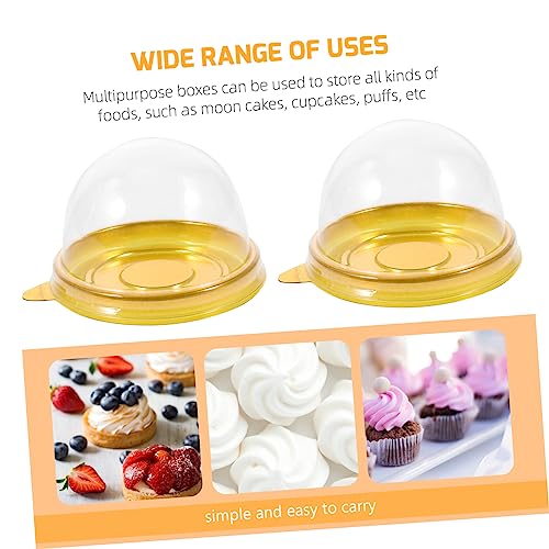 HEMOTON 100pcs Mini Cake Cupcake Holder Dessert Cups with Lids Mooncake Box Wedding Cake Stand Mini Paper Cups Clear Cake Stand Tray Moon Cake Mooncake Tray Puffs Gift Clamshell Mini