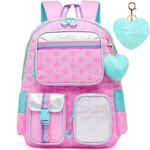 meetbelify pink backpack for girls school backpack aesthetic backpack for elementary student teen girls cute school bag kids kawaii bookbag for girls 8-10