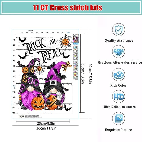 Halloween Cross Stitch Kits for Adults-Gnomes Stamped Cross Stitch Kits Needlepoint Counted Cross Stitch Kits for Beginners Adults Patterns Dimensions Embroidery Kits Arts and Crafts (11CT)