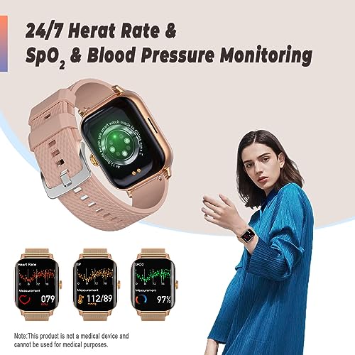 FILIEKEU 𝐒𝐦𝐚𝐫𝐭 𝐖𝐚𝐭𝐜𝐡 Men Women for Android iPhone Blood Oxygen Presure Sleep Monitor Smart Watches 2.02 inch Curved Screen Bluetooth Call Waterproof Fitness Tracker Smartwatch Gold