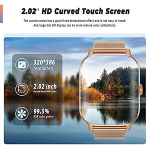 FILIEKEU 𝐒𝐦𝐚𝐫𝐭 𝐖𝐚𝐭𝐜𝐡 Men Women for Android iPhone Blood Oxygen Presure Sleep Monitor Smart Watches 2.02 inch Curved Screen Bluetooth Call Waterproof Fitness Tracker Smartwatch Gold