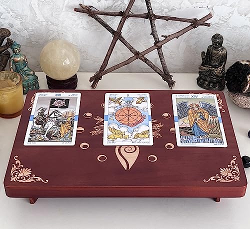 Altar Table, Meditation Table, Small Altar Table, Wooden Witch Altar, Wiccan Alter Table, Buddhist Shrine, Engraved Spiral Goddess on Table Top, 12 × 8 inches