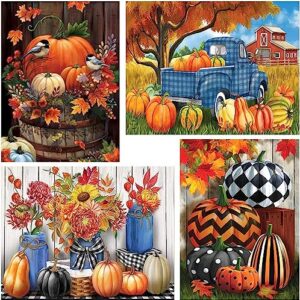 tiwabb thanksgiving paint by number for adults,fall painting by numbers kits on canvas,without frame diy 4 pack fall pumpkin truck oil painting acrylic paints, for gift and home decor 12x16inch