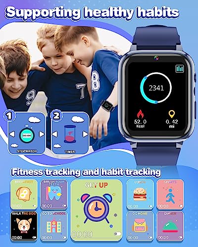 Fiechcco Kids Smart Watch Boys 4-6, Kids Watch Boys Gifts for Age 6-8 Birthday Christmas Stocking Stuffers for Kids Gifts for 3 5 7 6 8 Year Old Gift Ideas (Blue)