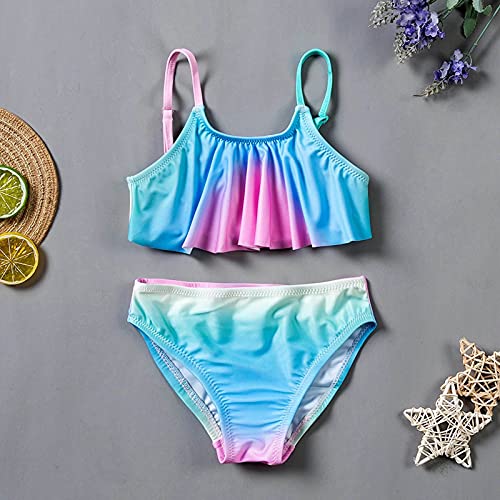 Kid Swim Suits Girl 2 Piece Bikini Sets Swimsuit Floral Cute Back Summer Girls' Leopard Crisscross (Blue, 16-18 Years)