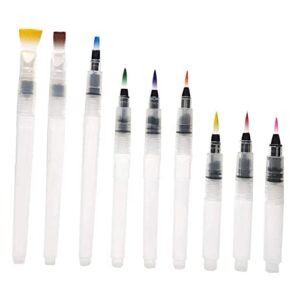 villful 9 pcs water color brush pens ink pen set water soluble colored pencils flat pen writing brush painting pen white pointy watercolor brush water brush pen water coloring brush pen