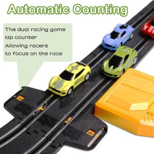 Slot Car Race Track Sets, 23 ft Battery Powered or Electric Track with 4 Slot Cars, Dual Racing Game Lap Counters, Race Track Set Features a Loop, Turns, Straightaways and a Crossover for Boys Age 4-8