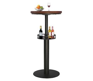 lokkhan 42" tall rustic industrial bar table with storage-19.68" dia round wooden top metal bar height adjustable standing pub table-dining room cocktail bistro table