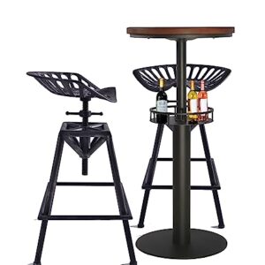 LOKKHAN 42" Tall Rustic Industrial Bar Table with Storage-19.68" Dia Round Wooden Top Metal Bar Height Adjustable Standing Pub Table-Dining Room Cocktail Bistro Table