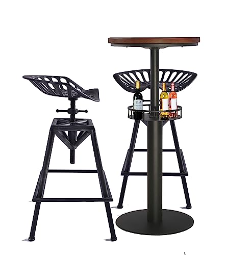 LOKKHAN 42" Tall Rustic Industrial Bar Table with Storage-19.68" Dia Round Wooden Top Metal Bar Height Adjustable Standing Pub Table-Dining Room Cocktail Bistro Table