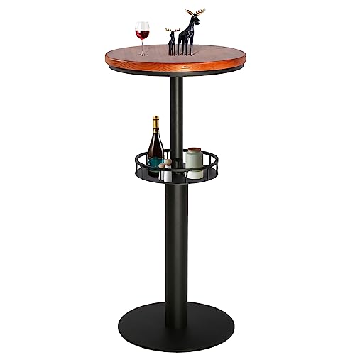 LOKKHAN 42" Tall Rustic Industrial Bar Table with Storage-19.68" Dia Round Wooden Top Metal Bar Height Adjustable Standing Pub Table-Dining Room Cocktail Bistro Table