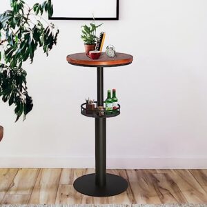 LOKKHAN 42" Tall Rustic Industrial Bar Table with Storage-19.68" Dia Round Wooden Top Metal Bar Height Adjustable Standing Pub Table-Dining Room Cocktail Bistro Table