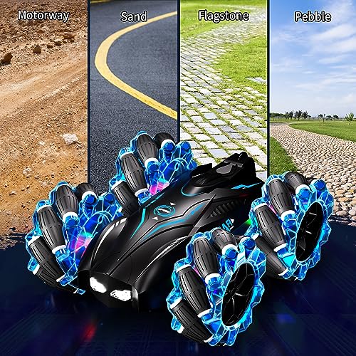 AIQI RC Gesture Sensing Stunt Car,2.4GHz 4WD Remote Control Car with Cool Light,Double Sided Rotating Off Road Vehicle 360° Flips Cars for 6-12 Year Old Boys Girls Birthday Presents (Blue)