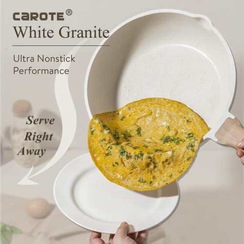 CAROTE Pots and Pans Set，Nonstick Cookware Sets Induction Cookware, White Granite 9 Pcs Non Stick Cooking Set w/Frying Pans & Saucepans(PFOS, PFOA Free)