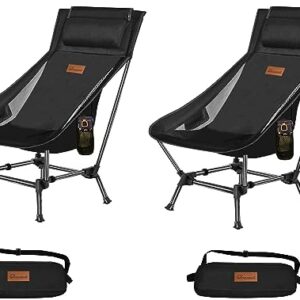 DRAXDOG Camping Chair, 2 Way Compact Backpacking Chair, Portable Folding Chair, Beach Chair with Side Pocket, Lightweight Hiking Chair 0011 (Black Set)