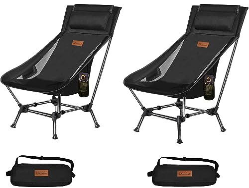 DRAXDOG Camping Chair, 2 Way Compact Backpacking Chair, Portable Folding Chair, Beach Chair with Side Pocket, Lightweight Hiking Chair 0011 (Black Set)