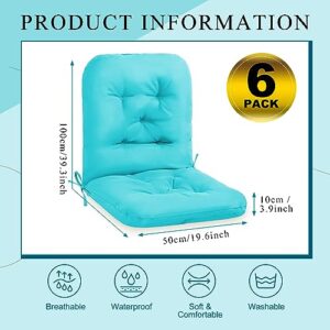 Back Chair Cushion Outdoor Indoor Tufted Seat/Back Chair Cushion Patio Seating Cushions Waterproof Rocking Chair Pads Weather Resistant Patio Chair Cushions for Outdoor(Lake Blue, 6 Pcs)