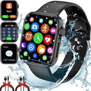 smart watch for women (answer/make call),1.81" touch screen bluetooth smartwatch for android ios phones,ip67 waterproof fitness watch call/text/heart rate, sports tracker watch for men women black