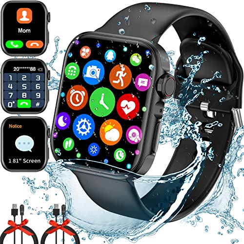 Smart Watch for Women (Answer/Make Call),1.81" Touch Screen Bluetooth Smartwatch for Android iOS Phones,IP67 Waterproof Fitness Watch Call/Text/Heart Rate, Sports Tracker Watch for Men Women Black