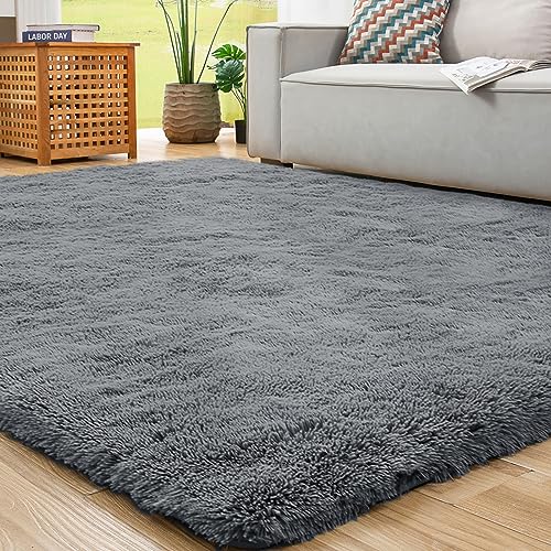 ROCYJULIN Area Rug for Living Room, Area Rugs 8x10 Fluffy Rugs for Bedroom, Non Slip Carpet for Dorm Room, Shag Rug for Playroom, Fuzzy Rug for Kids Room, Large Dark Grey Gray Rug