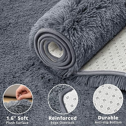 ROCYJULIN Area Rug for Living Room, Area Rugs 8x10 Fluffy Rugs for Bedroom, Non Slip Carpet for Dorm Room, Shag Rug for Playroom, Fuzzy Rug for Kids Room, Large Dark Grey Gray Rug